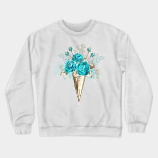 Waffle Cone with Turquoise Roses Crewneck Sweatshirt